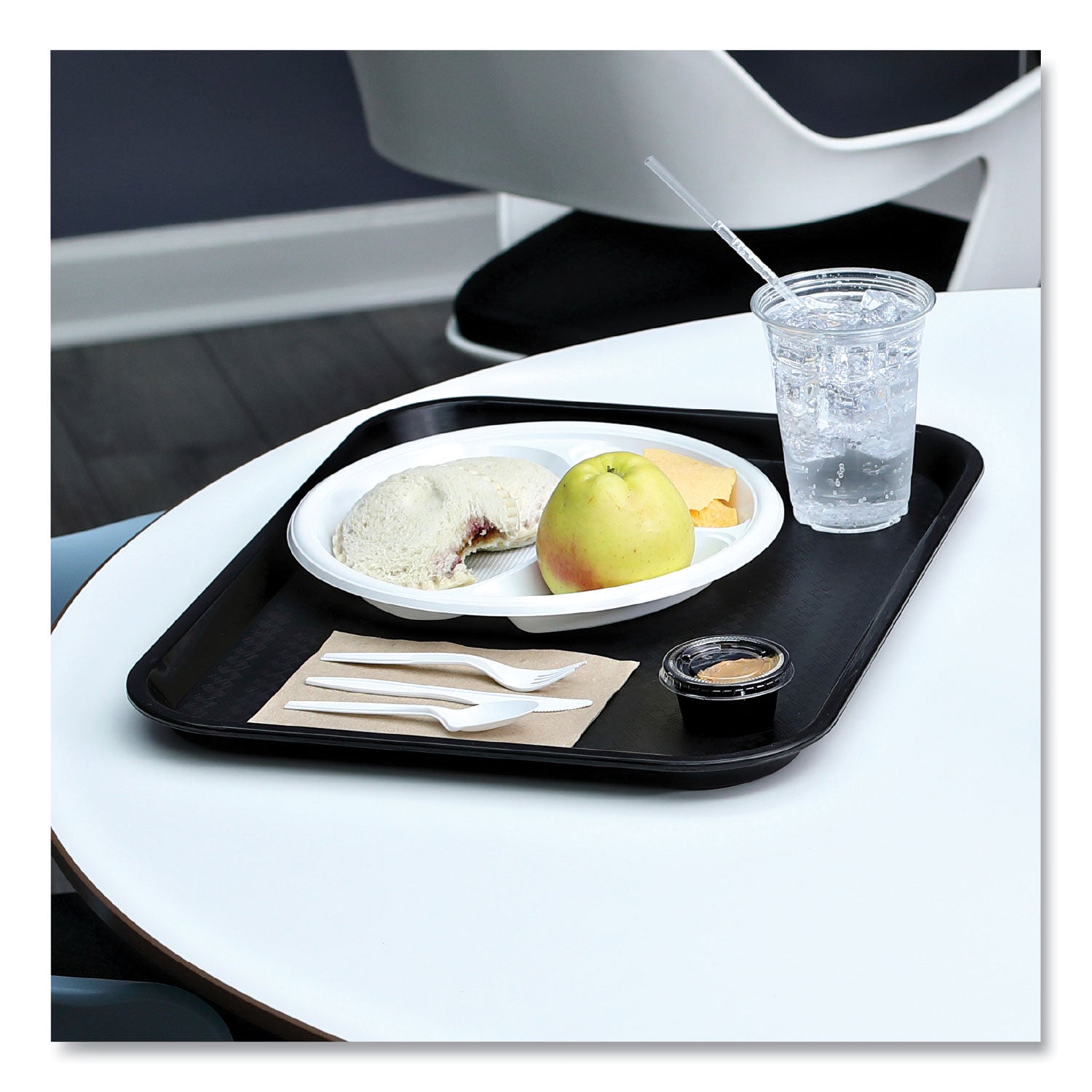 Four-Piece Cutlery Kit, Fork/Knife/Napkin/Teaspoon, Heavyweight, White, 250/Carton