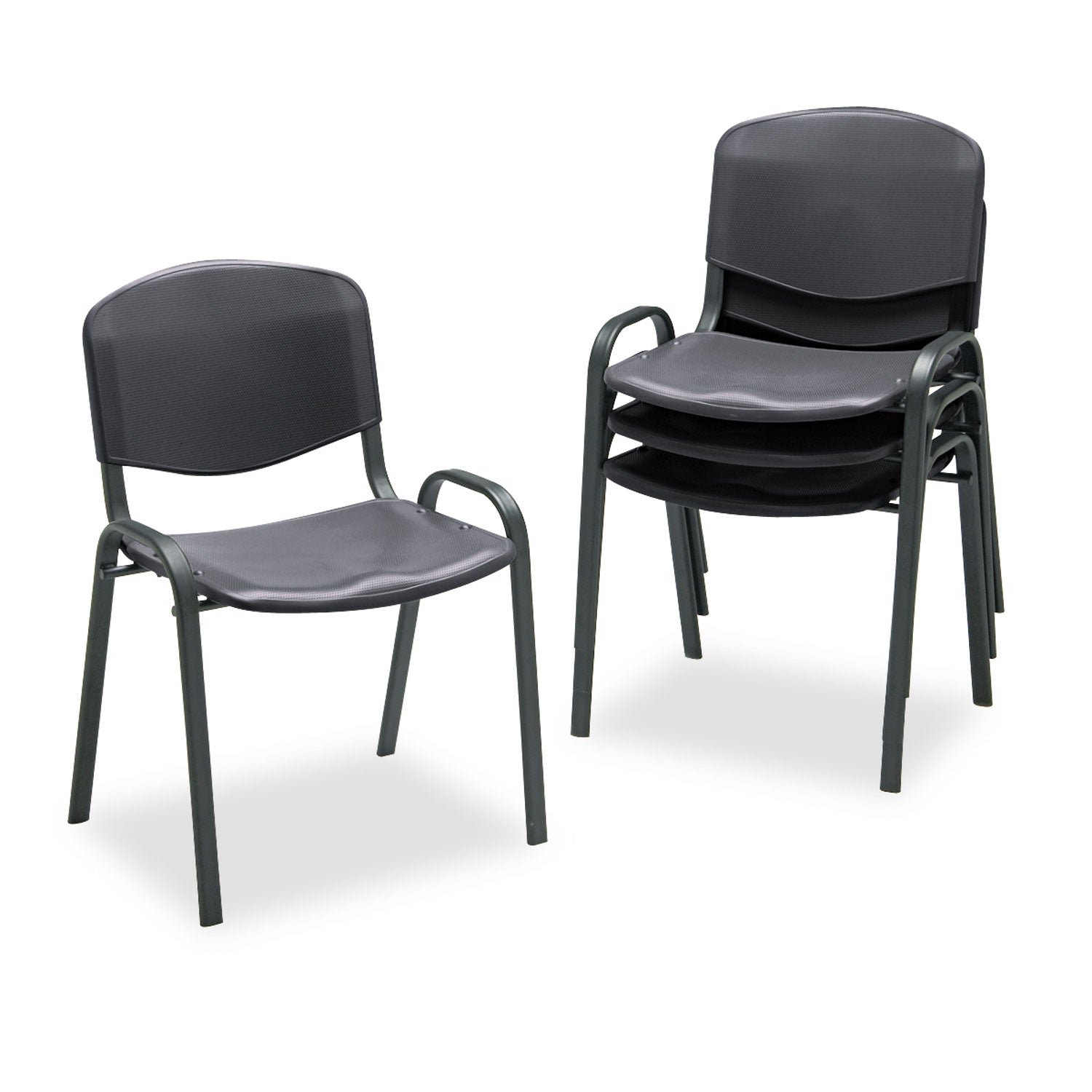 Stacking Chair, Supports Up to 250 lb, 18" Seat Height, Black Seat, Black Back, Black Base, 4/Carton - 