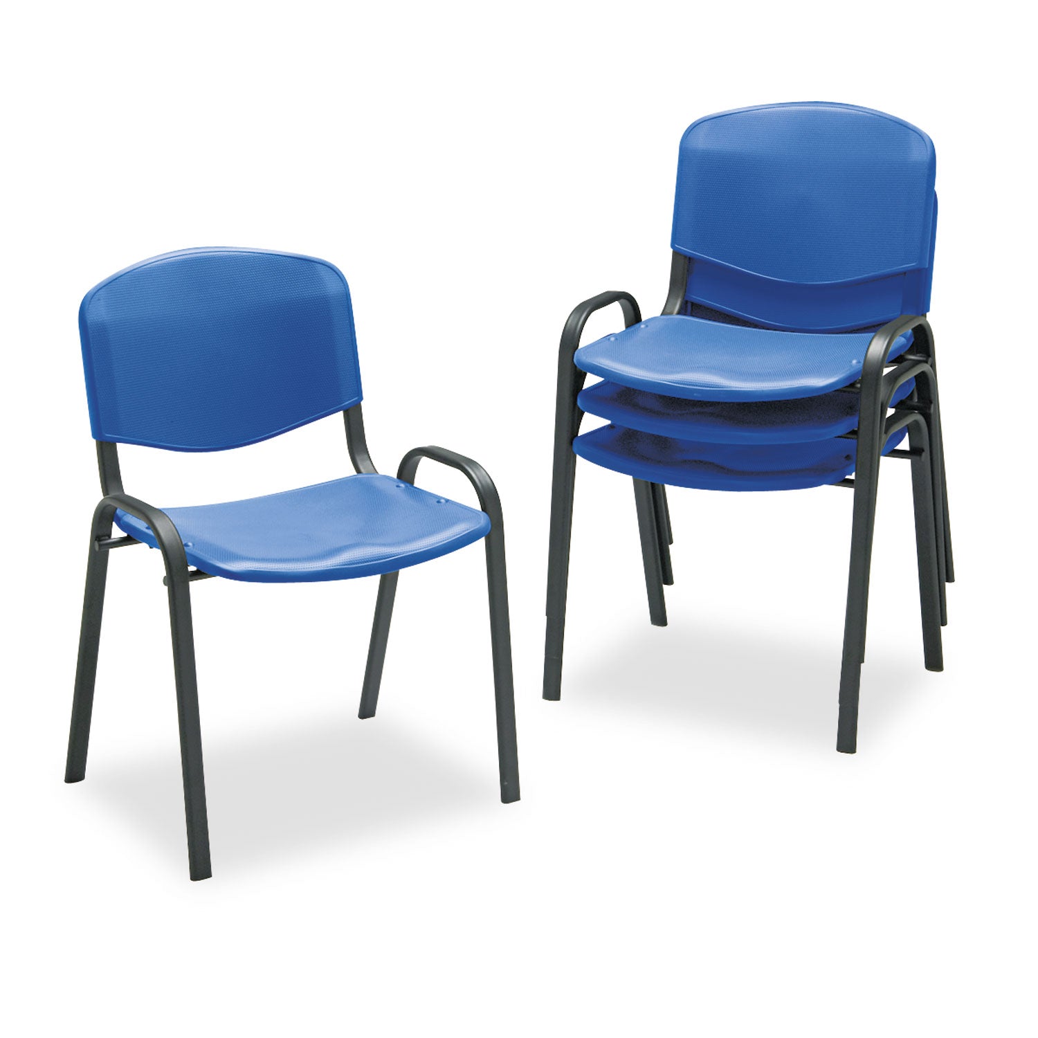 Stacking Chair, Supports Up to 250 lb, 18" Seat Height, Blue Seat, Blue Back, Black Base, 4/Carton - 