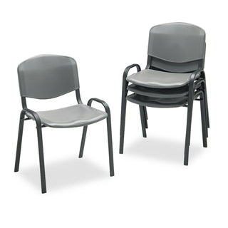 Stacking Chair, Supports Up to 250 lb, 18" Seat Height, Charcoal Seat, Charcoal Back, Black Base, 4/Carton - 