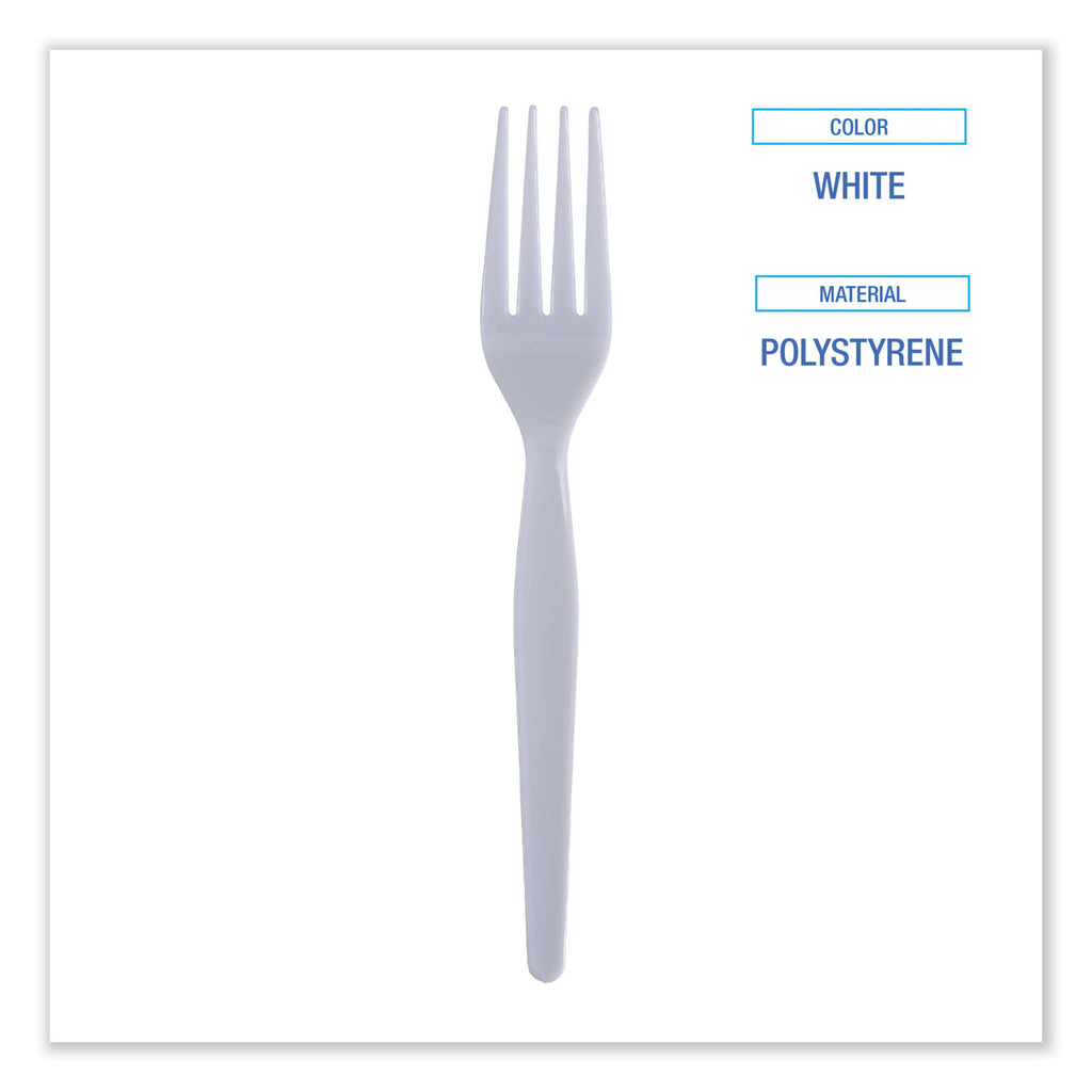 Heavyweight Polystyrene Cutlery, Fork, White, 1000/Carton