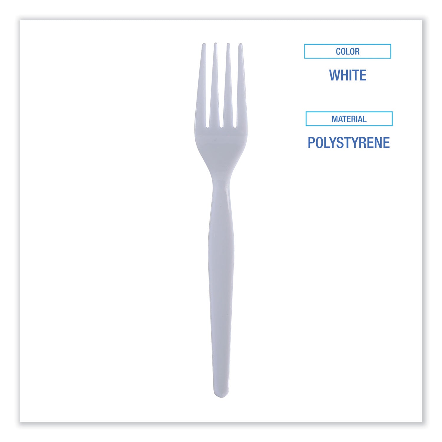 Heavyweight Polystyrene Cutlery, Fork, White, 1000/Carton - 