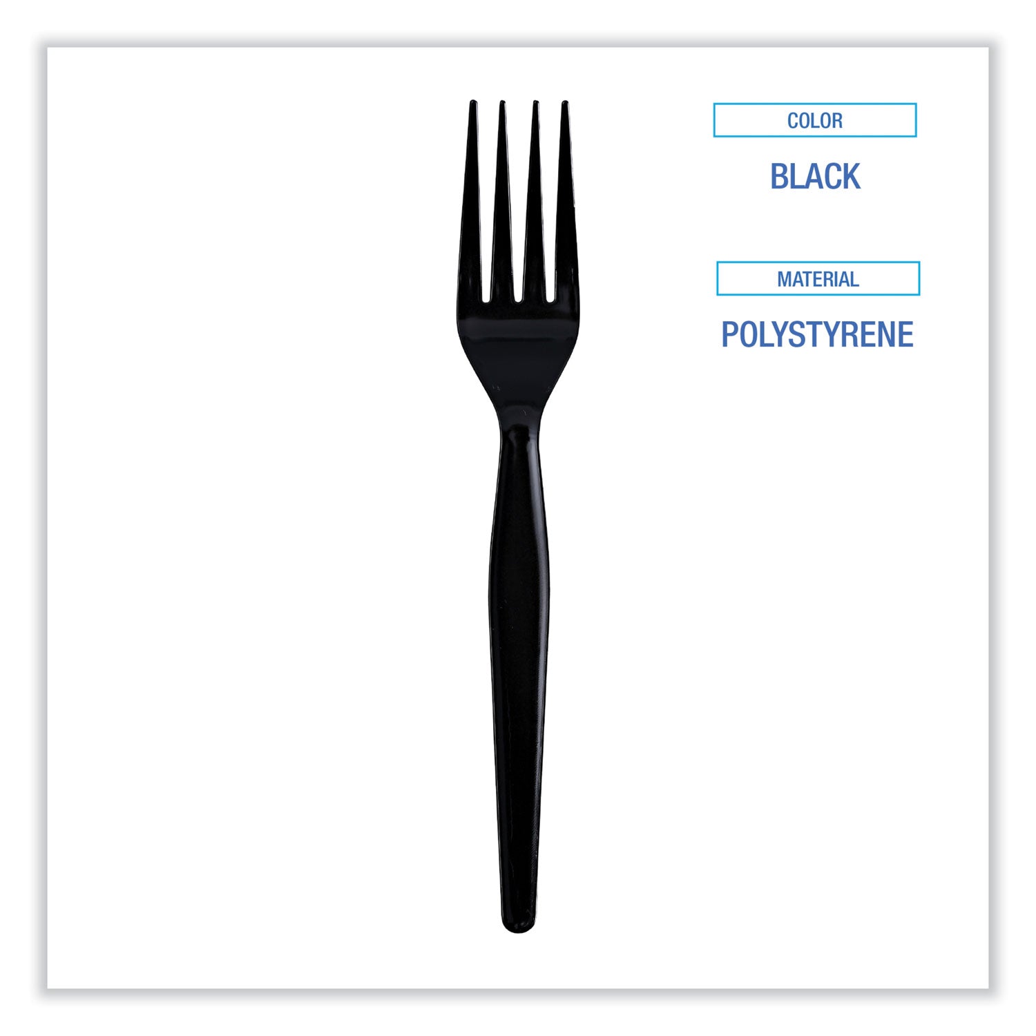 Heavyweight Wrapped Polystyrene Cutlery, Fork, Black, 1,000/Carton