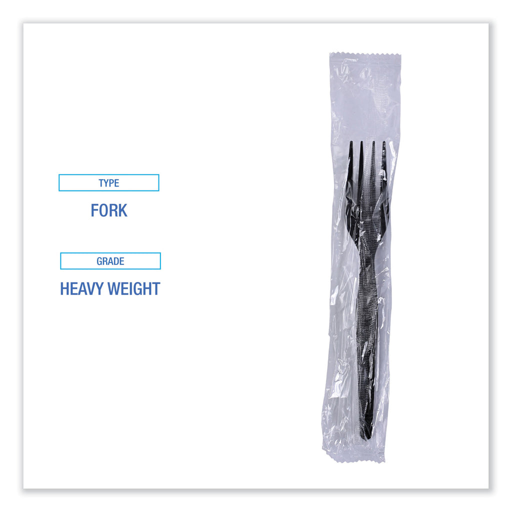 Heavyweight Wrapped Polystyrene Cutlery, Fork, Black, 1,000/Carton