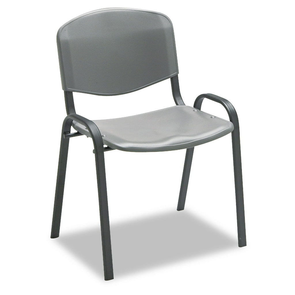 Stacking Chair, Supports Up to 250 lb, 18" Seat Height, Charcoal Seat, Charcoal Back, Black Base, 4/Carton - 