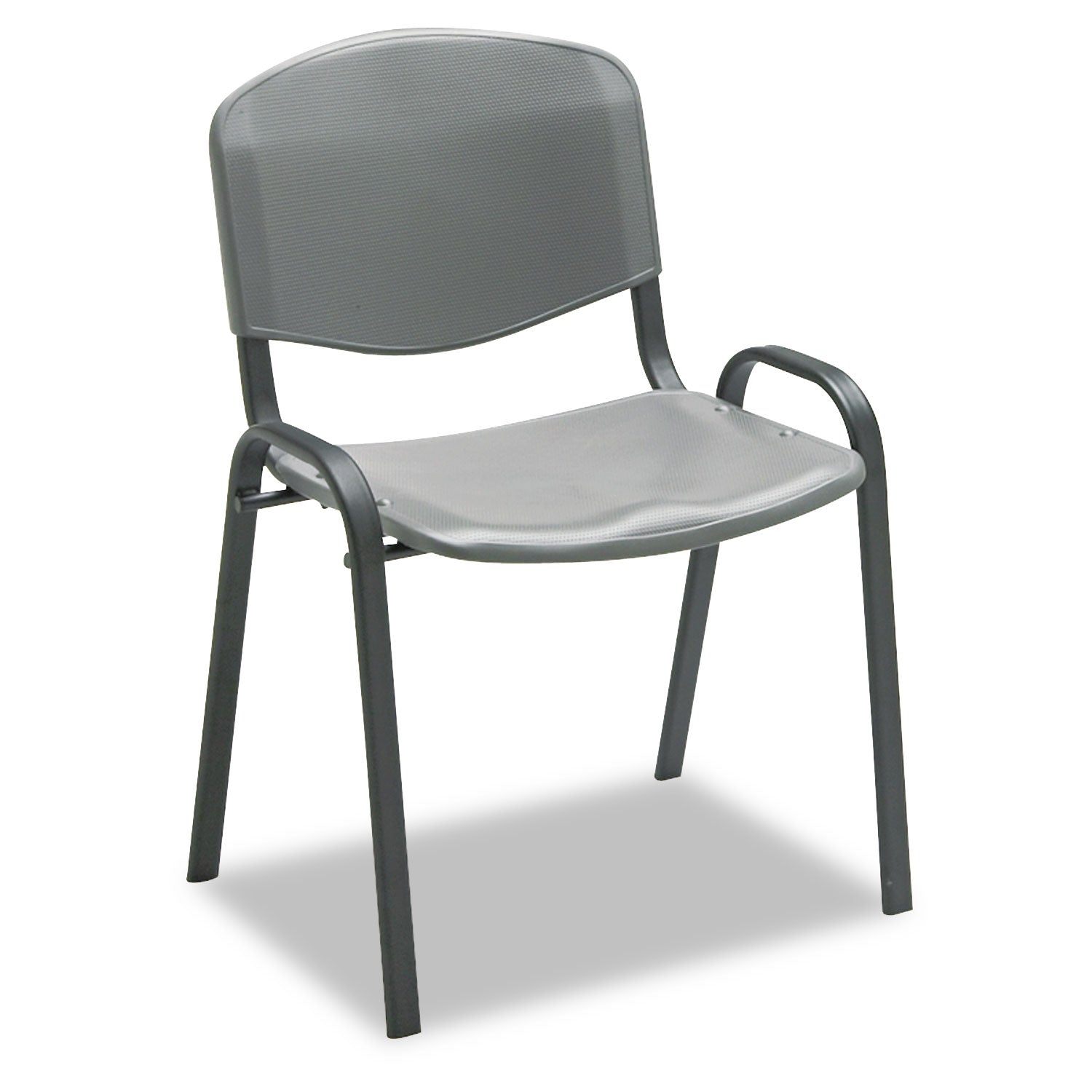 Stacking Chair, Supports Up to 250 lb, 18" Seat Height, Charcoal Seat, Charcoal Back, Black Base, 4/Carton - 