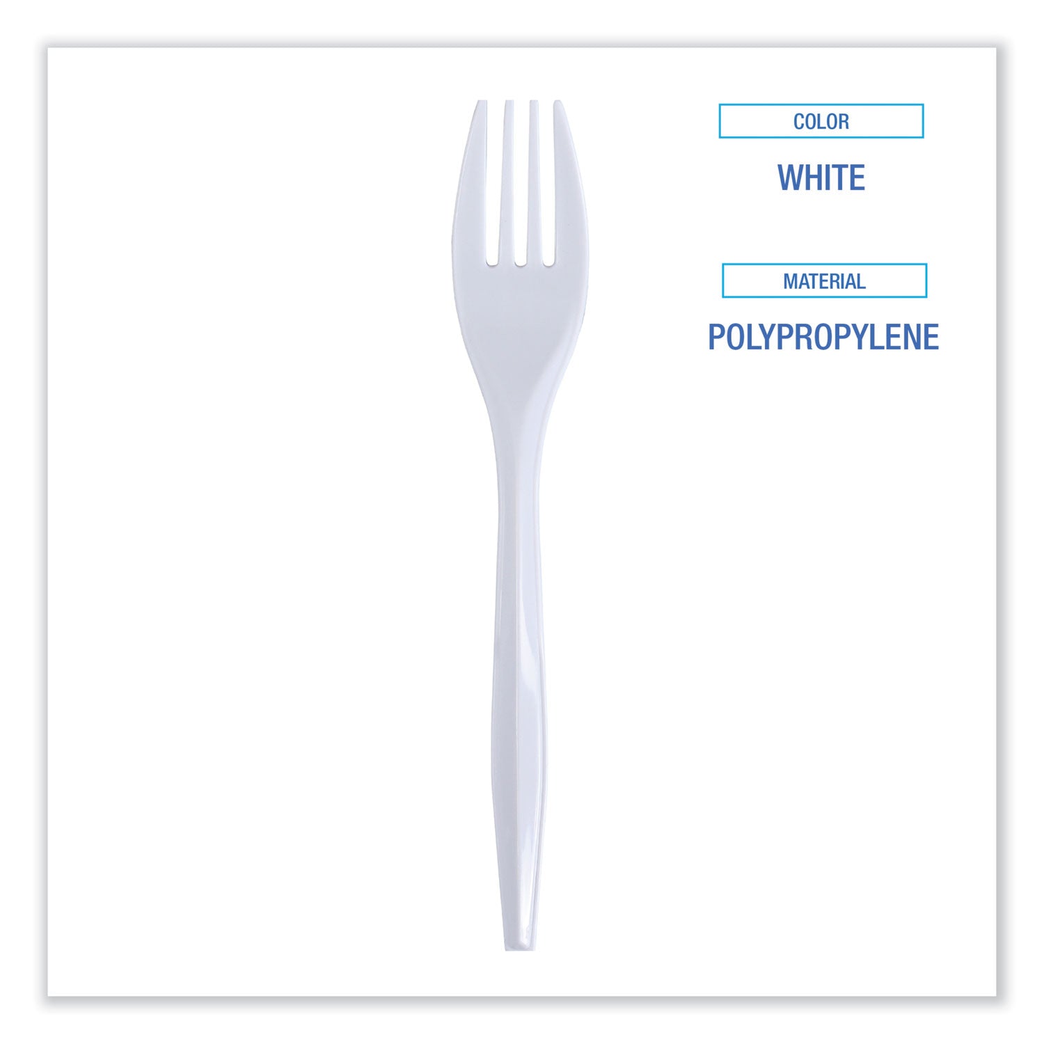 Mediumweight Wrapped Polypropylene Cutlery, Fork, White, 1000/Carton - 