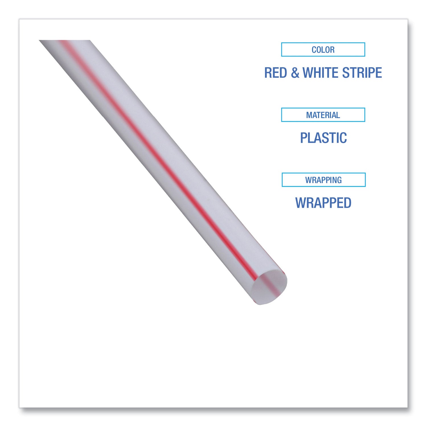 Wrapped Jumbo Straws, 7.75", Plastic, White/Red Stripe, 400/Pack, 25 Packs/Carton - 