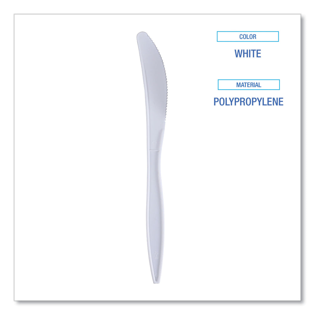 Mediumweight Wrapped Polypropylene Cutlery, Knives, White, 1,000/Carton - 