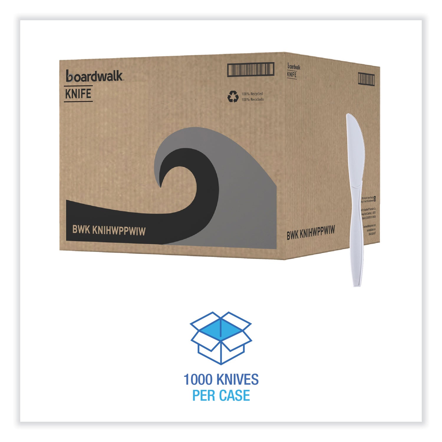 Heavyweight Wrapped Polypropylene Cutlery, Knife, White, 1,000/Carton