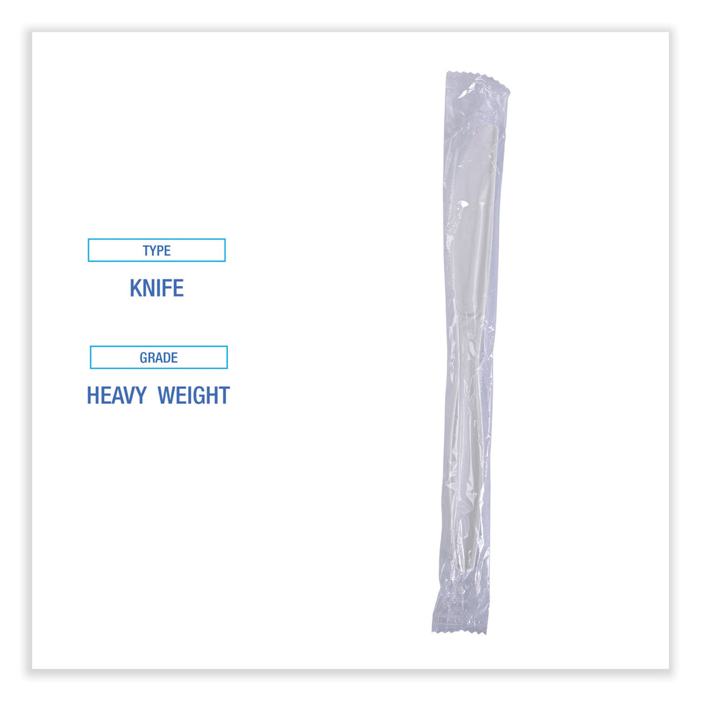 Heavyweight Wrapped Polypropylene Cutlery, Knife, White, 1,000/Carton