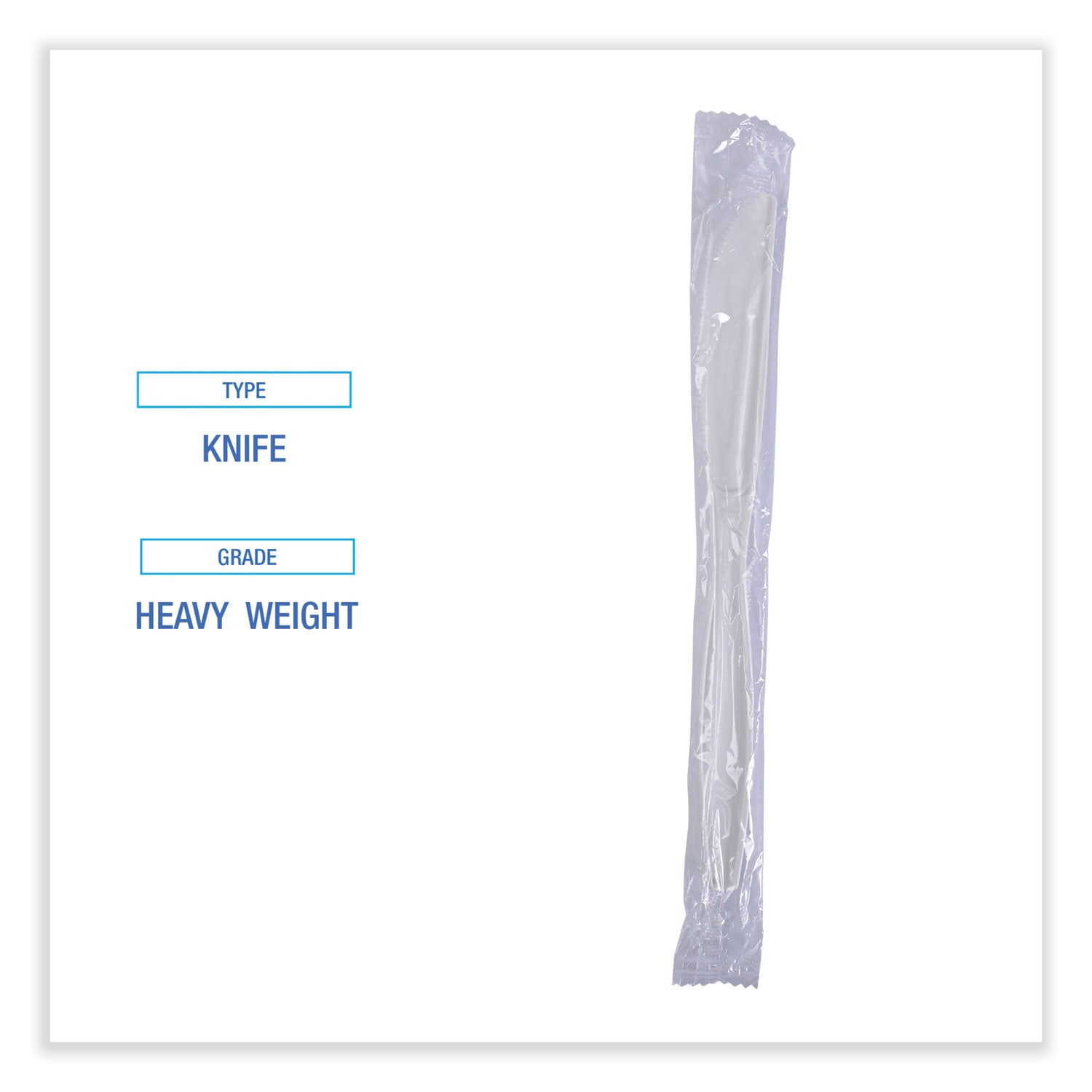 Heavyweight Wrapped Polypropylene Cutlery, Knife, White, 1,000/Carton