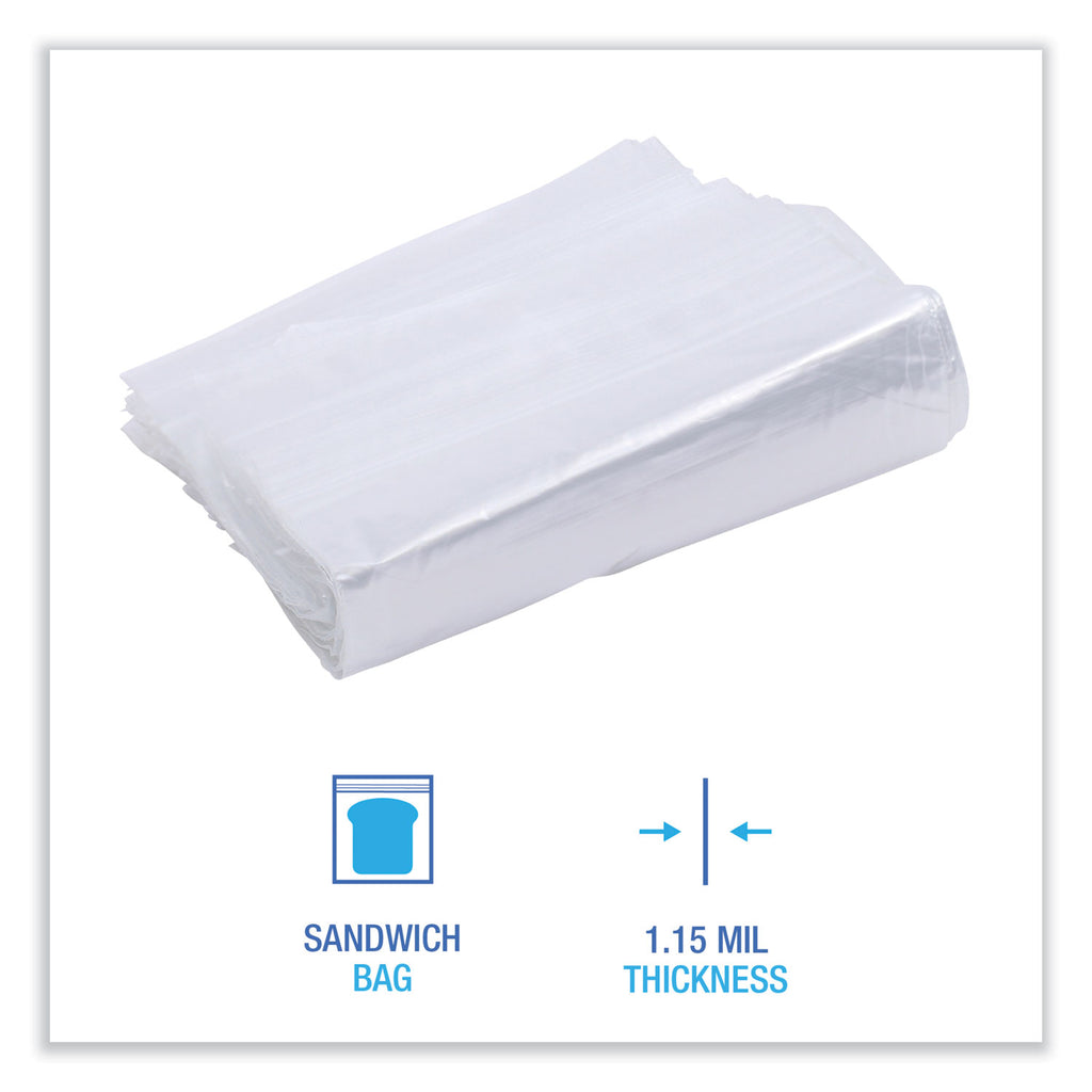 Reclosable Food Storage Bags, Sandwich, 1.15 mil, 6.5" x 5.89", Clear, 500/Box