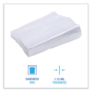 Reclosable Food Storage Bags, Sandwich, 1.15 mil, 6.5" x 5.89", Clear, 500/Box