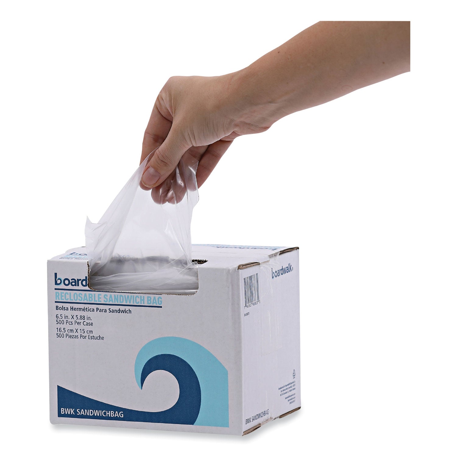 Reclosable Food Storage Bags, Sandwich, 1.15 mil, 6.5" x 5.89", Clear, 500/Box