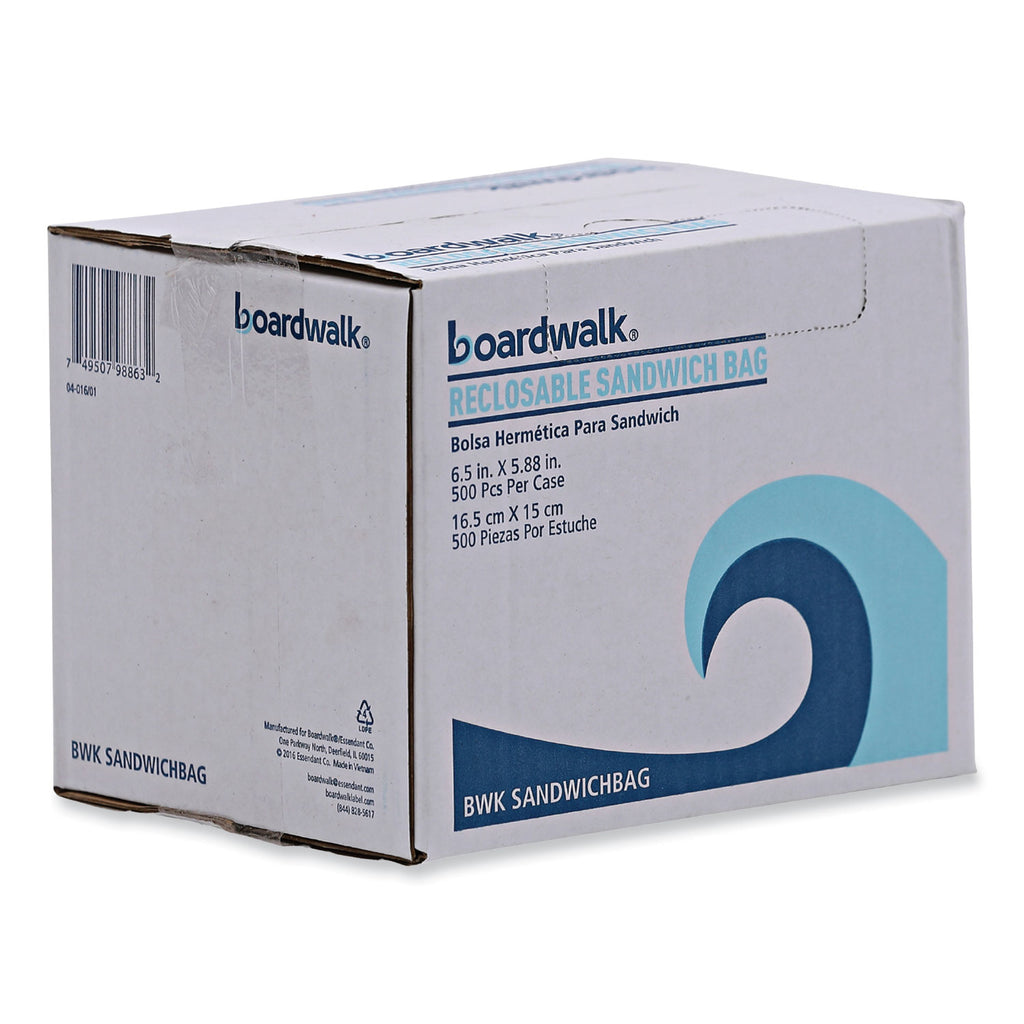 Reclosable Food Storage Bags, Sandwich, 1.15 mil, 6.5" x 5.89", Clear, 500/Box