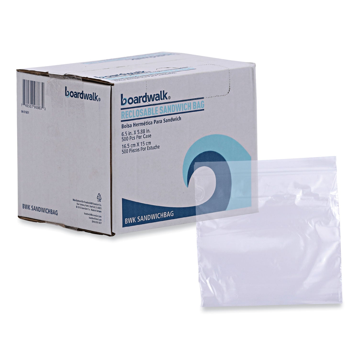 Reclosable Food Storage Bags, Sandwich, 1.15 mil, 6.5" x 5.89", Clear, 500/Box