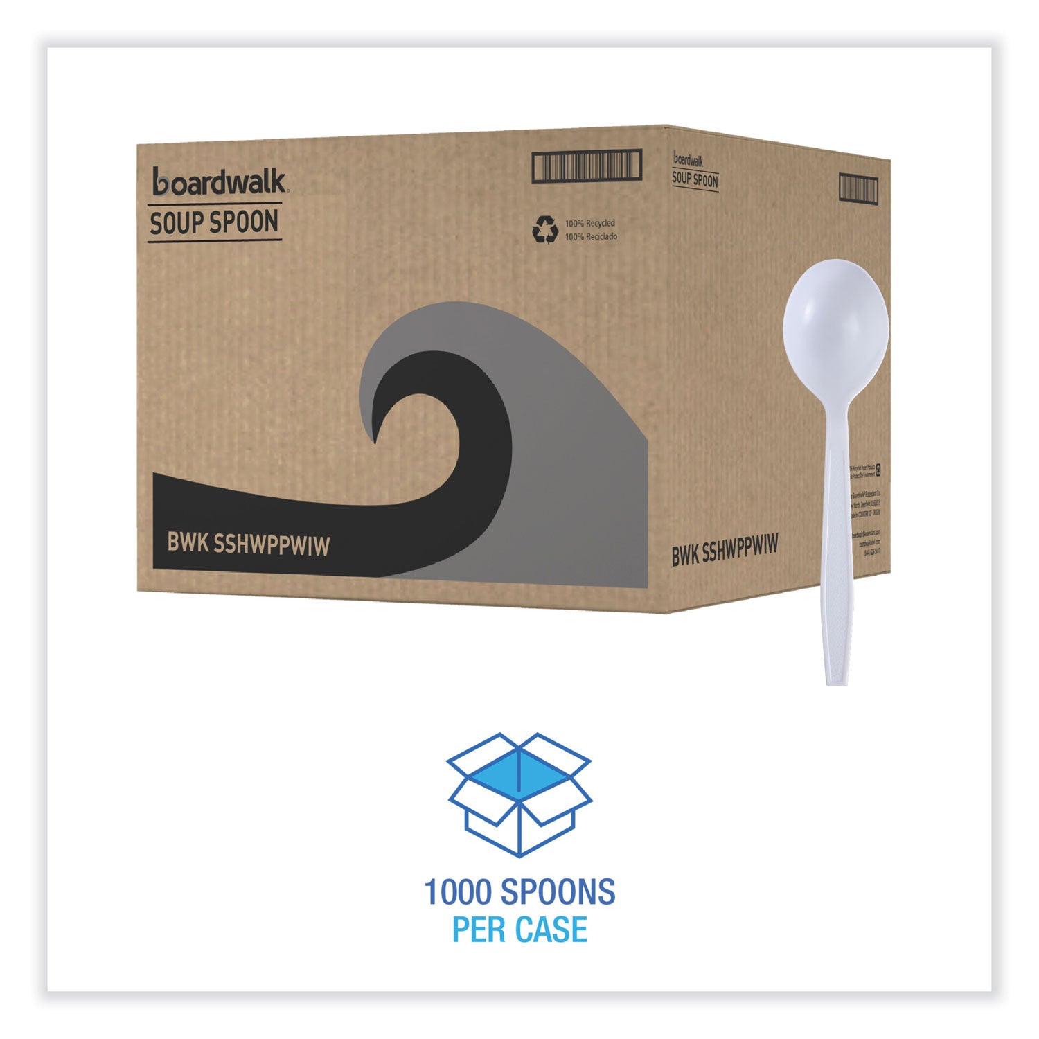 Heavyweight Wrapped Polypropylene Cutlery, Soup Spoon, White, 1,000/Carton