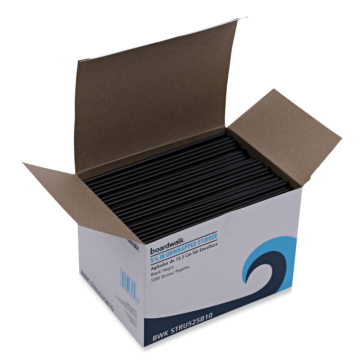 single-tube-stir-straws-525-polypropylene-black-1000-pack-10-packs-carton_bwkstru525b10 - 1