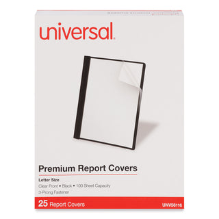 Clear Front Report Cover with Fasteners, Three-Prong Fastener, 0.5" Capacity, 8.5 x 11, Clear/Black, 25/Box