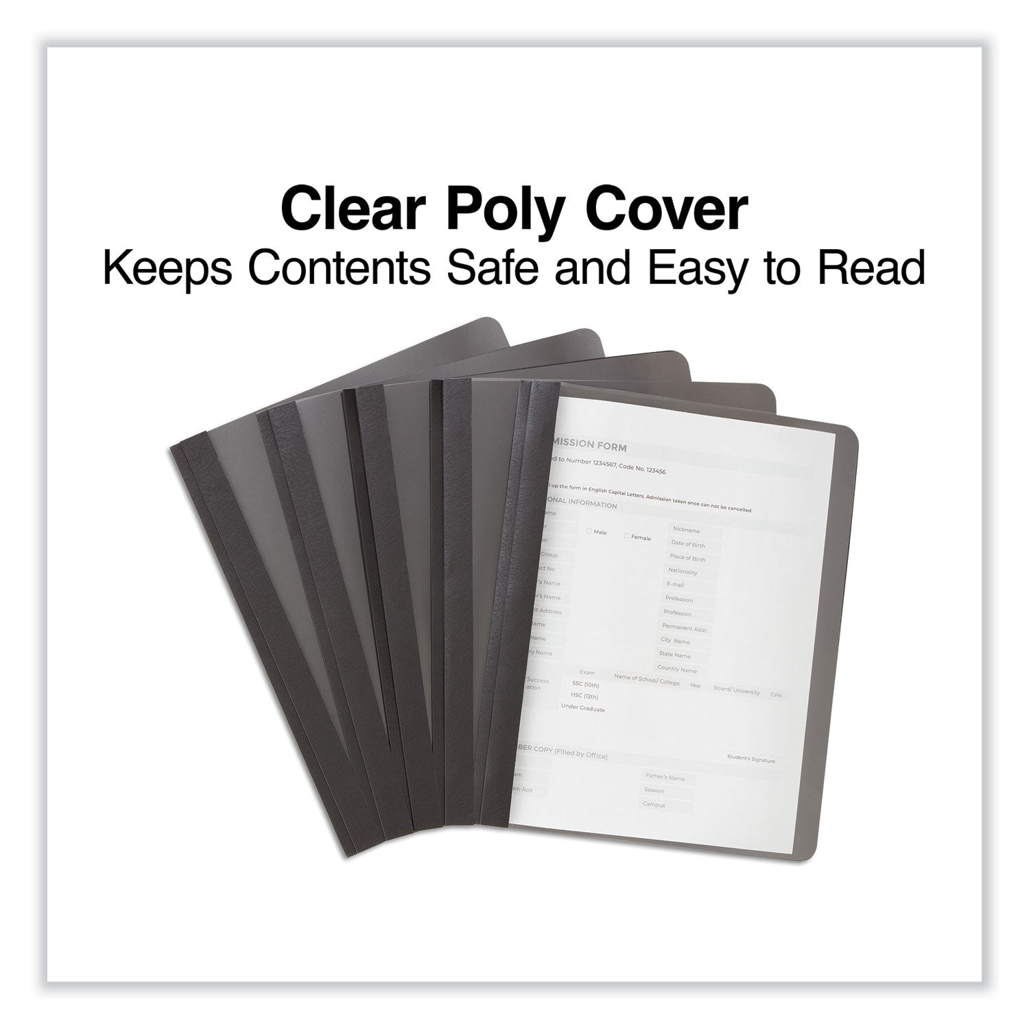 Clear Front Report Cover with Fasteners, Three-Prong Fastener, 0.5" Capacity, 8.5 x 11, Clear/Black, 25/Box