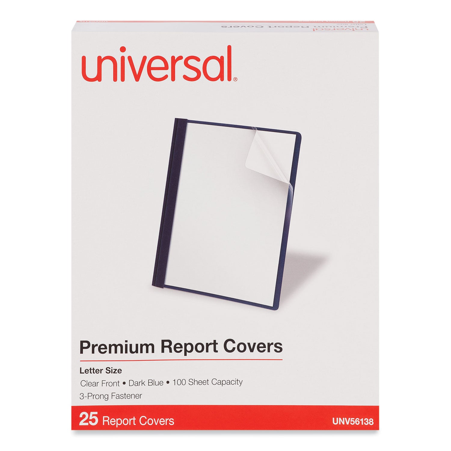 Clear Front Report Covers with Fasteners, Three-Prong Fastener, 0.5" Capacity, 8.5 x 11, Clear/Dark Blue, 25/Box - 