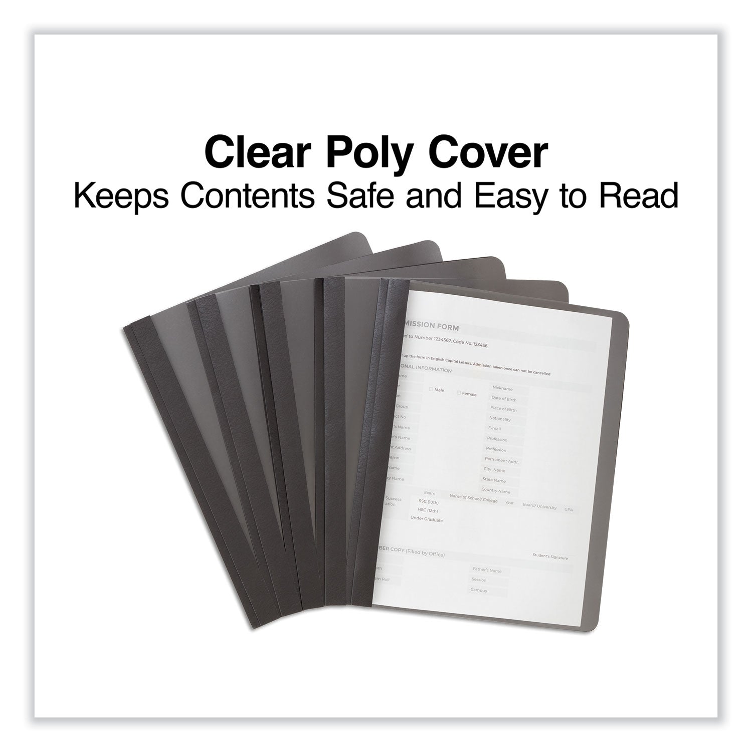 Clear Front Report Cover, Prong Fastener, 0.5" Capacity, 8.5 x 11, Clear/Black, 25/Box - 