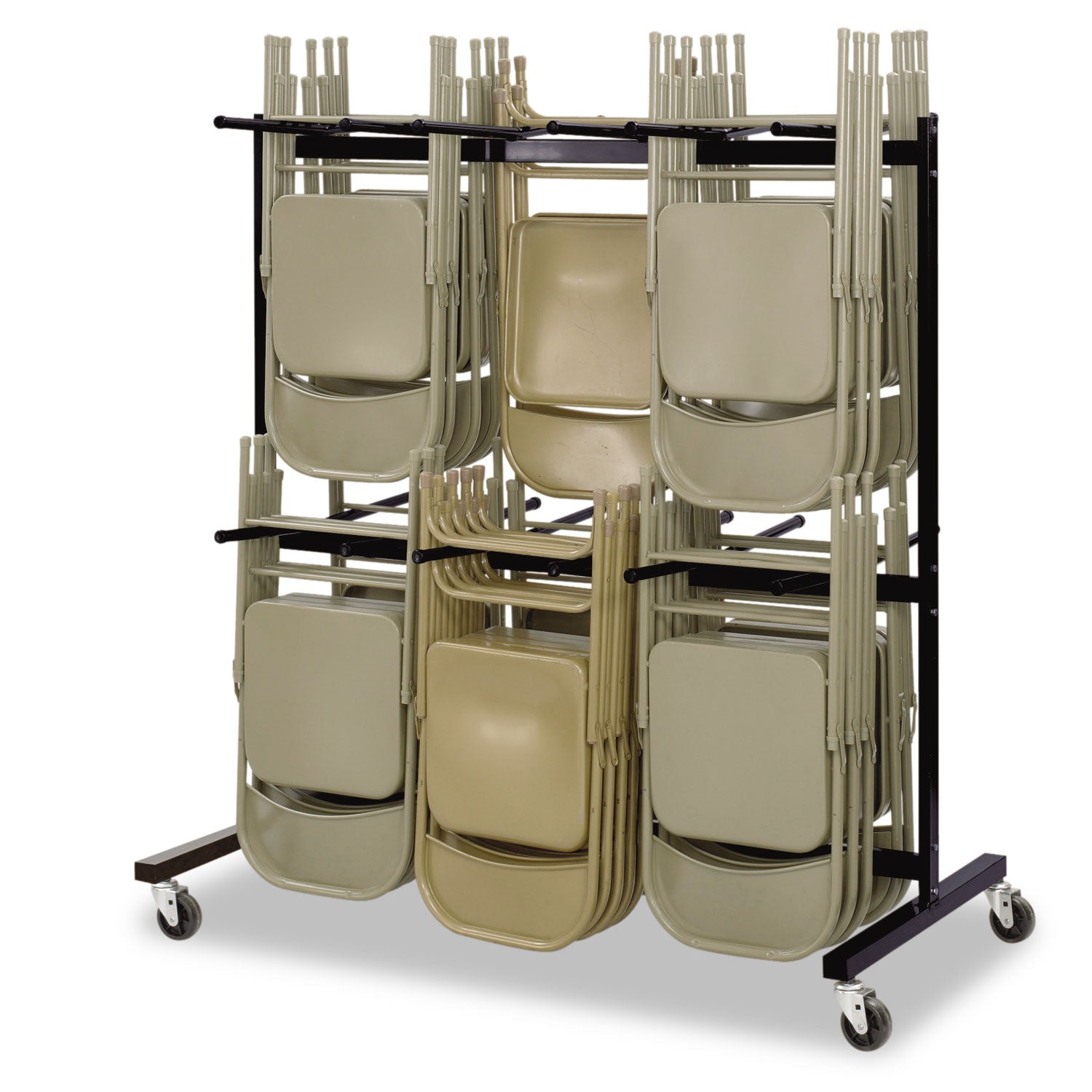 Two-Tier Chair Cart, Two-Sided 12-Section Hang-Hook Format, Metal, 64.5" x 33.5" x 70.25", Black - 
