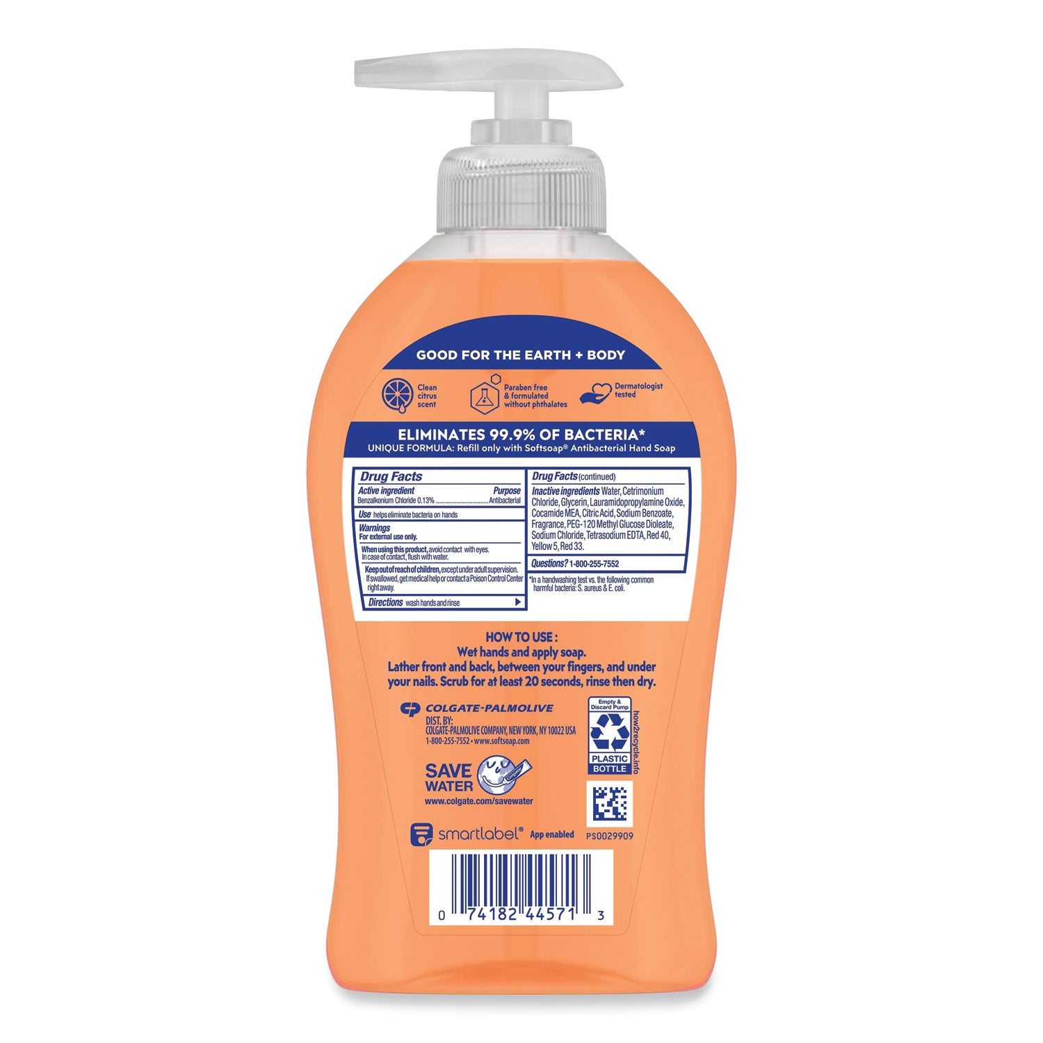 Antibacterial Hand Soap, Crisp Clean, 11.25 oz Pump Bottle, 6/Carton