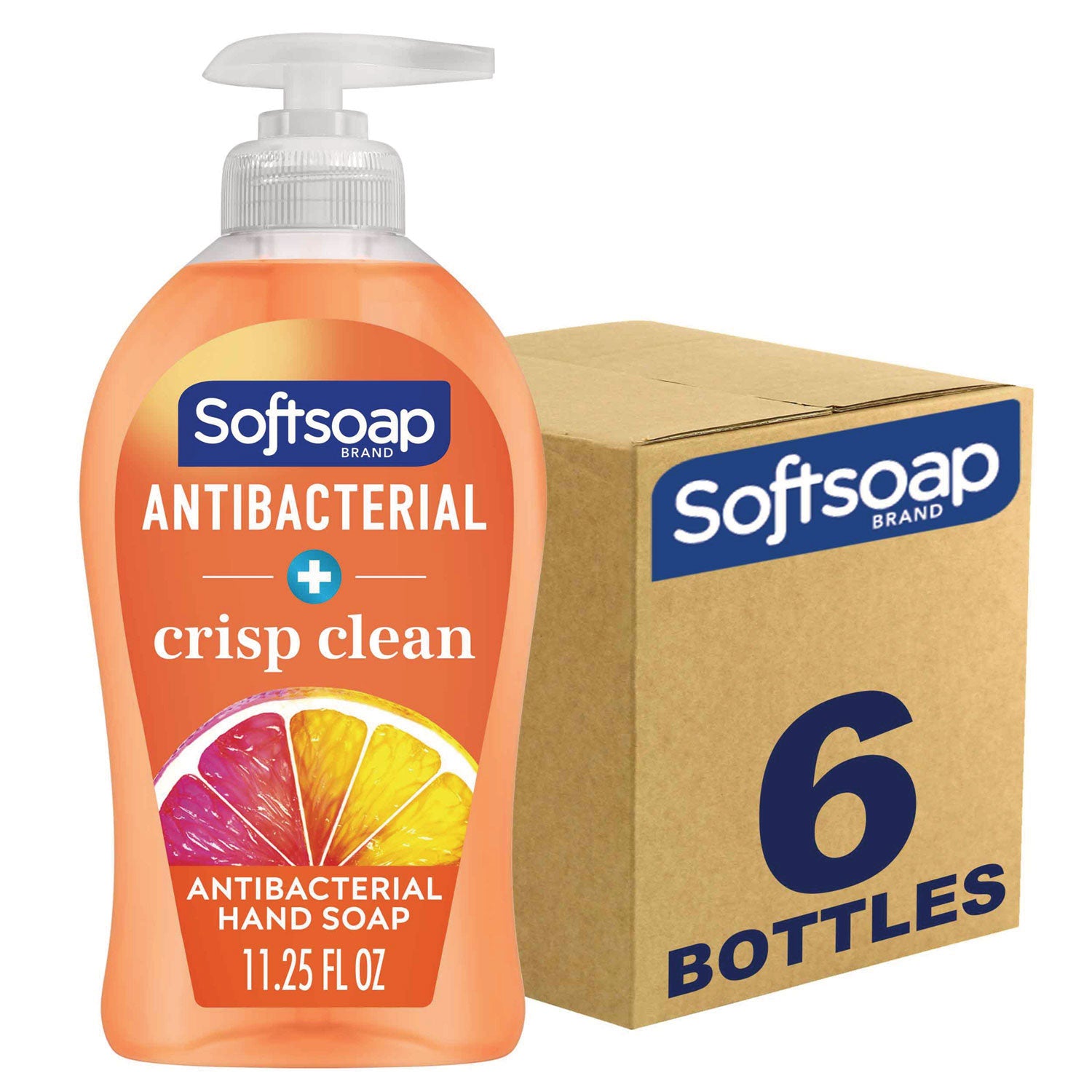 Antibacterial Hand Soap, Crisp Clean, 11.25 oz Pump Bottle, 6/Carton
