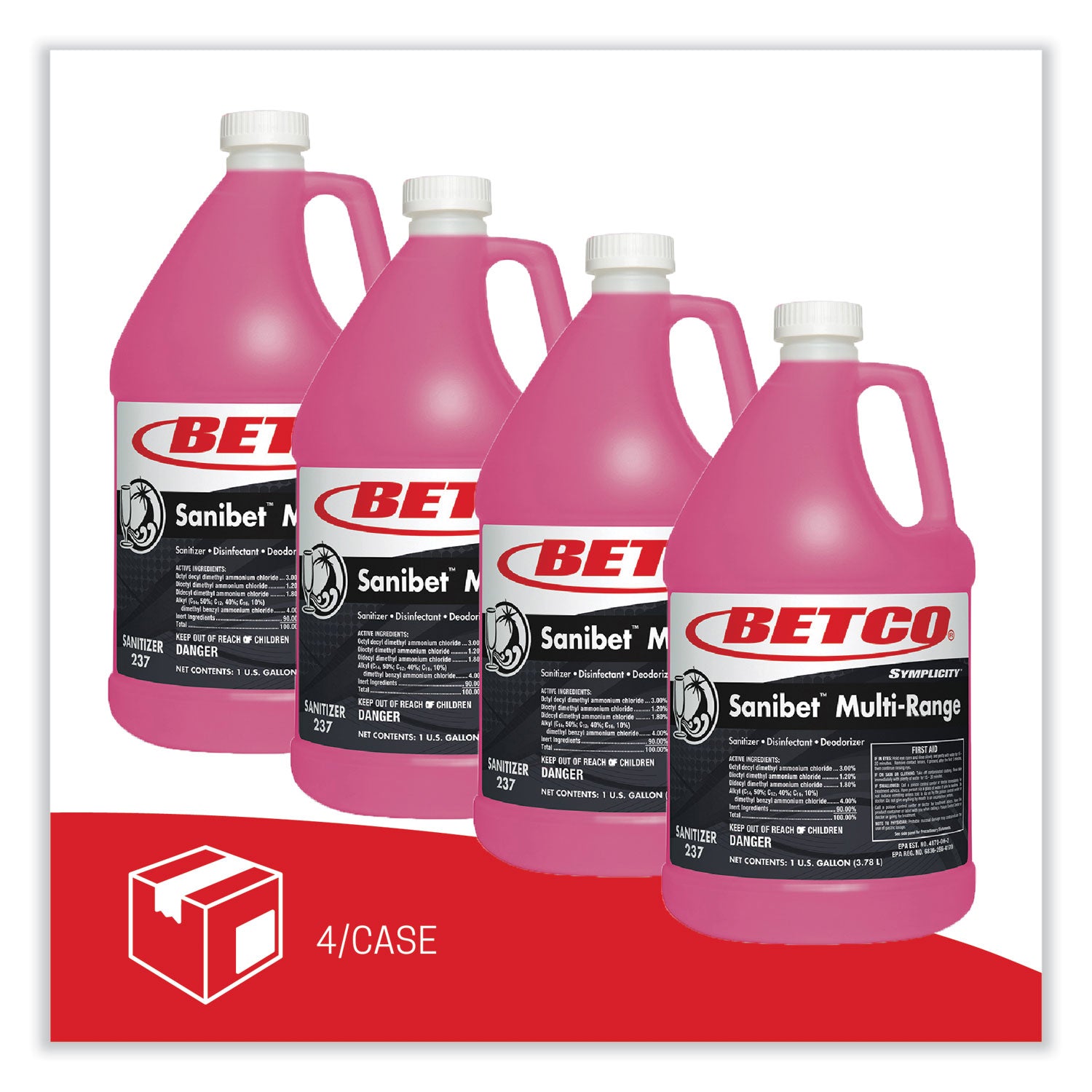 Symplicity Sanibet Multi-Range Sanitizer Disinfectant Deodorizer, 1 gal Bottle, 4/Carton