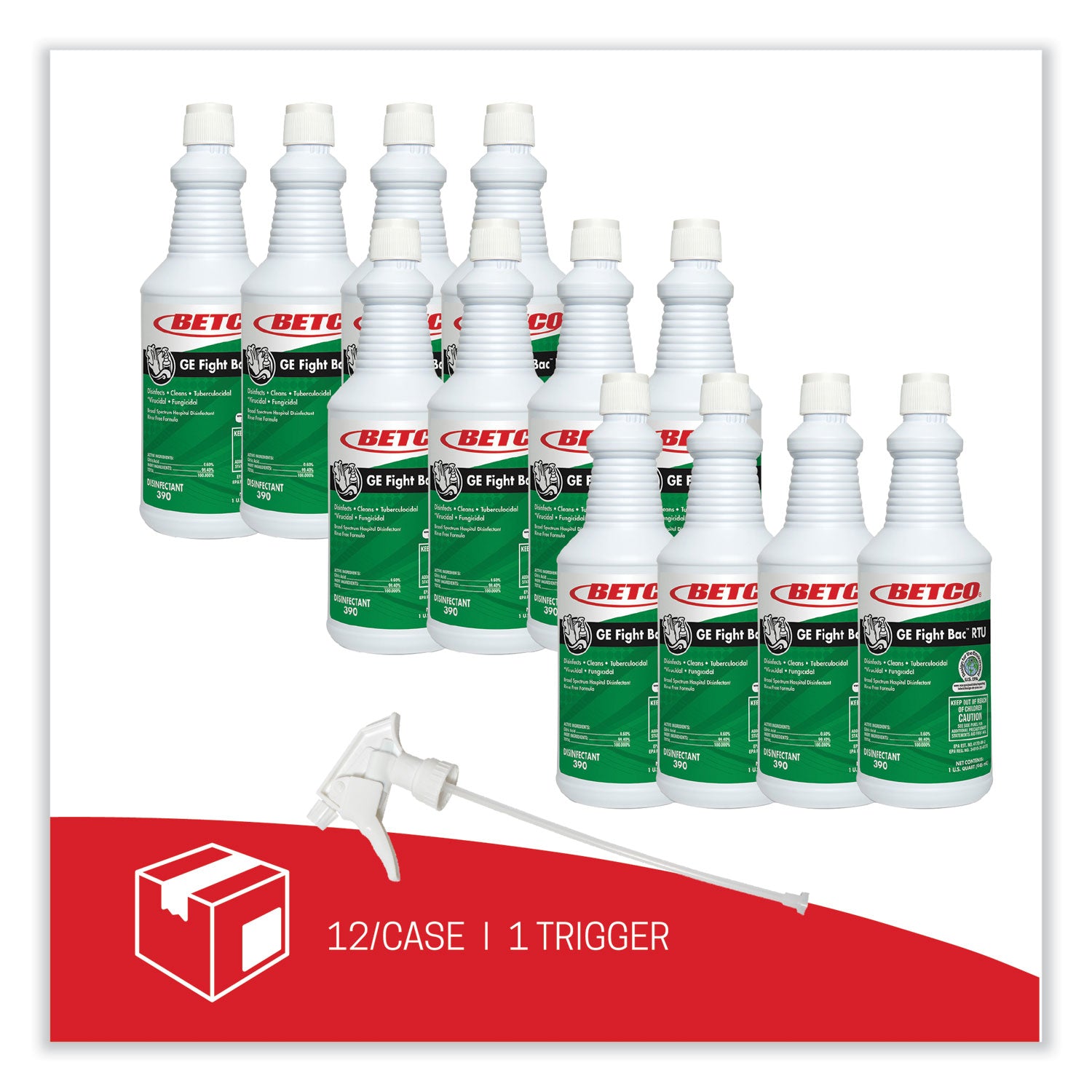 GE Fight Bac RTU Disinfectant, Fresh Scent, 32 oz Bottle, 12/Carton