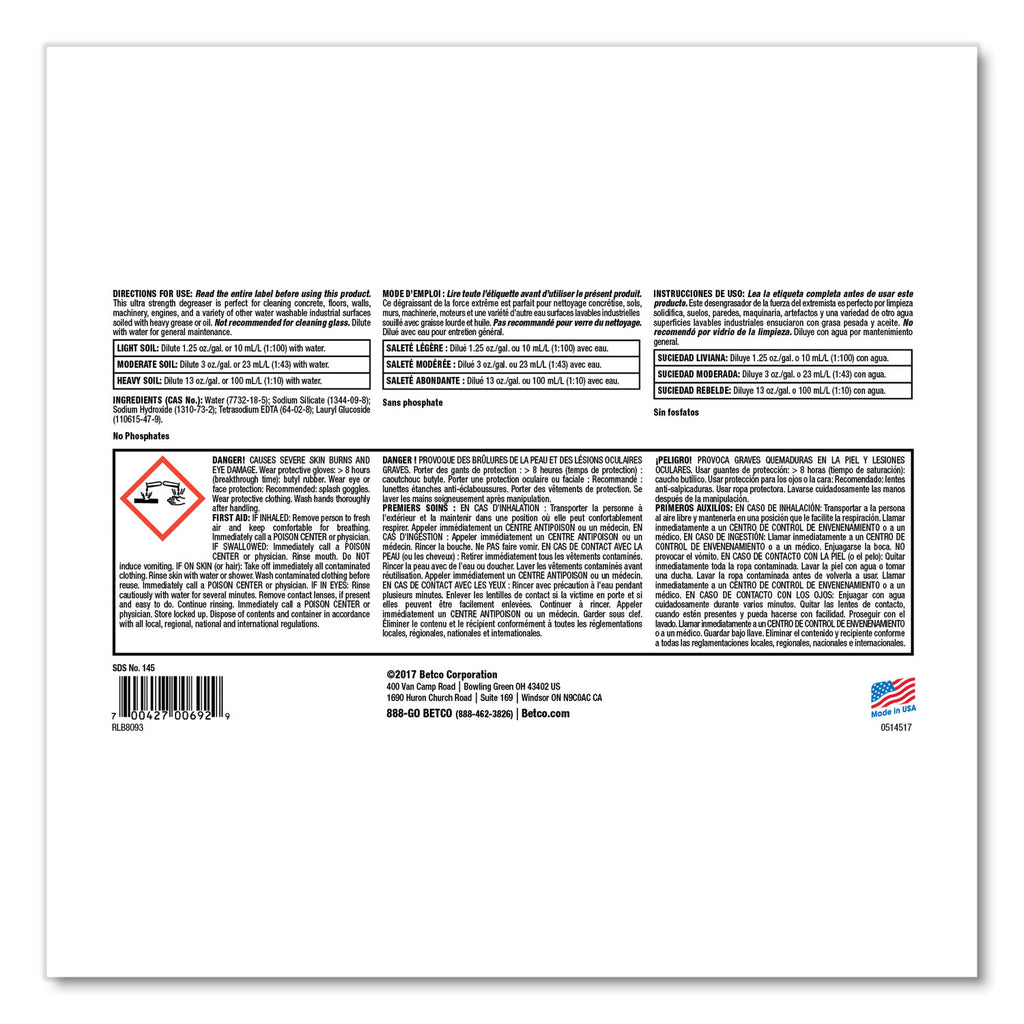 Liquid Chisel Max Non-Butyl Degreaser, Characteristic Scent, 1 gal Bottle, 4/Carton