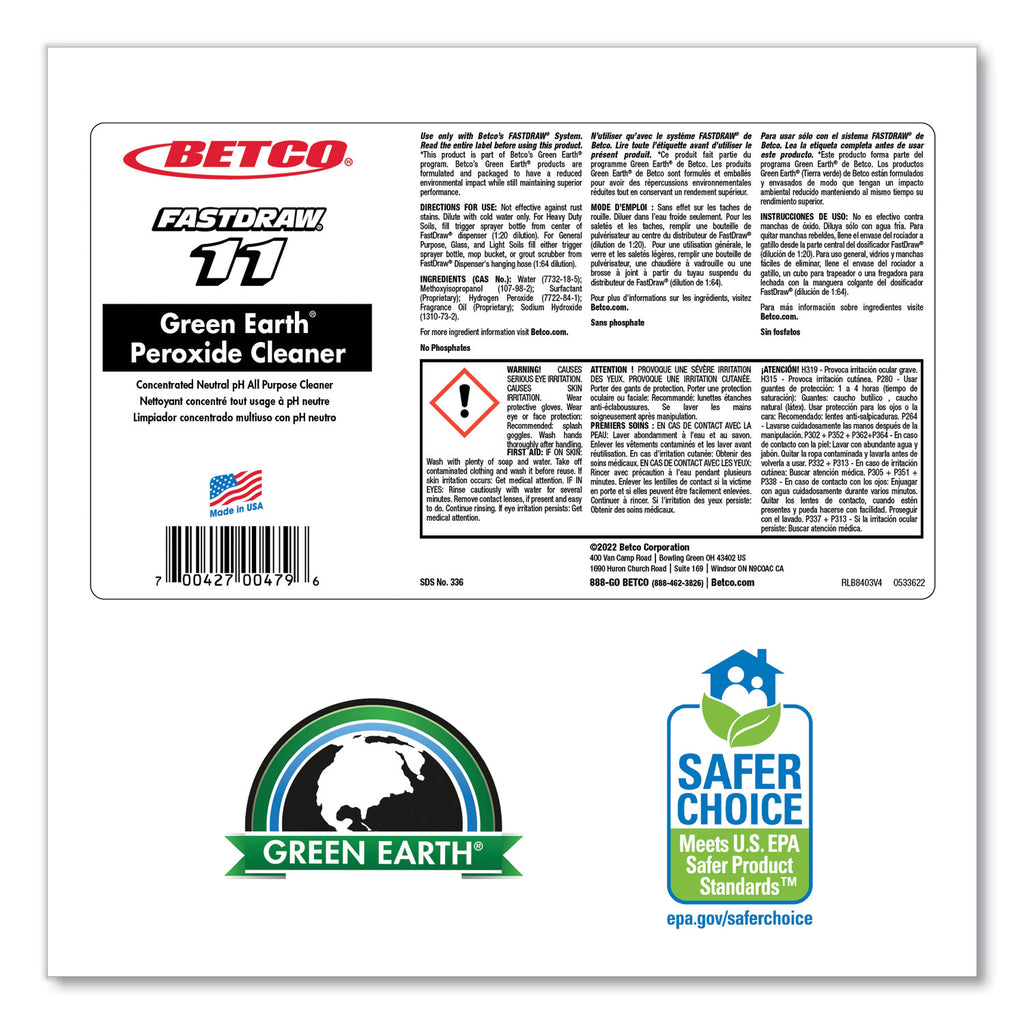 Green Earth Peroxide Cleaner, Fresh Mint Scent, 2 L Bottle, 4/Carton
