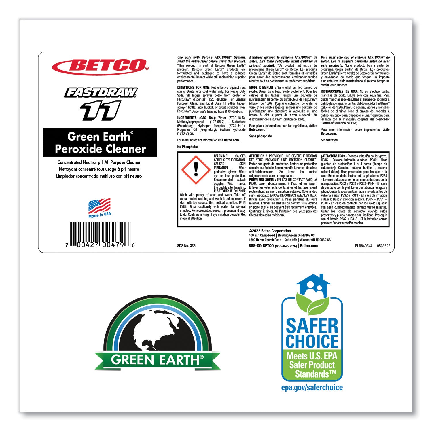 Green Earth Peroxide Cleaner, Fresh Mint Scent, 2 L Bottle, 4/Carton