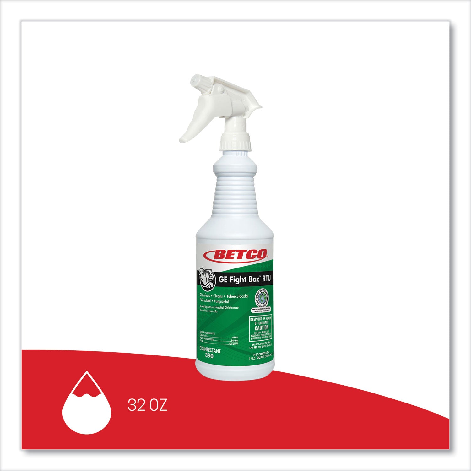 GE Fight Bac RTU Disinfectant, Fresh Scent, 32 oz Bottle, 12/Carton