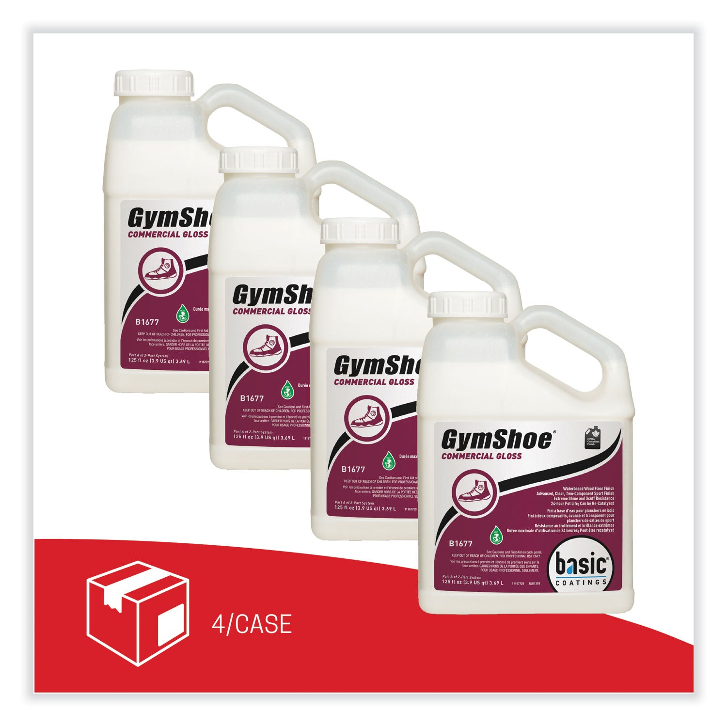 GymShoe Gloss Sport Finish, Mild Scent, 1 gal Bottle, 4/Carton