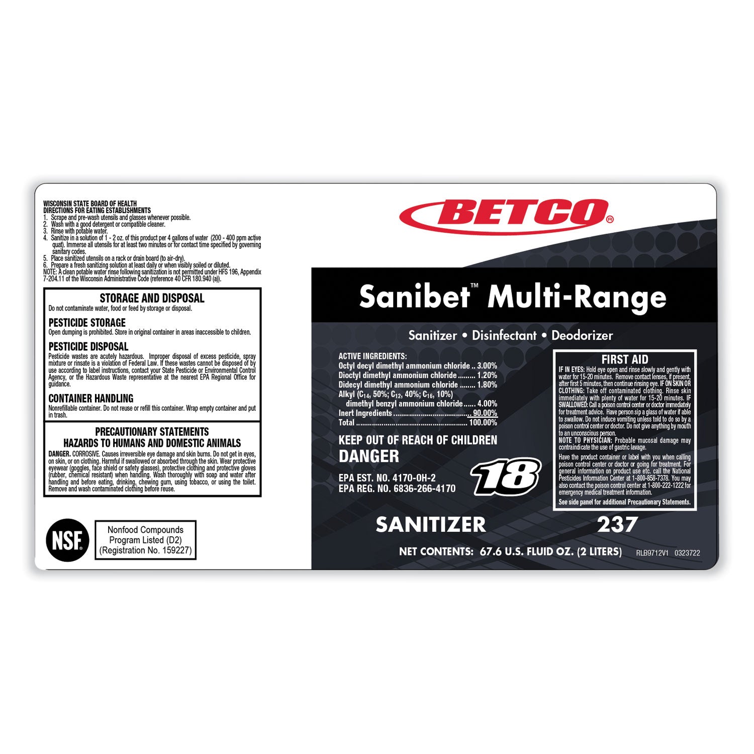 Symplicity Sanibet Multi-Range Sanitizer Disinfectant Deodorizer, 1 gal Bottle, 4/Carton
