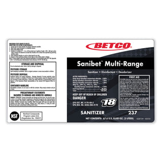 Symplicity Sanibet Multi-Range Sanitizer Disinfectant Deodorizer, 1 gal Bottle, 4/Carton
