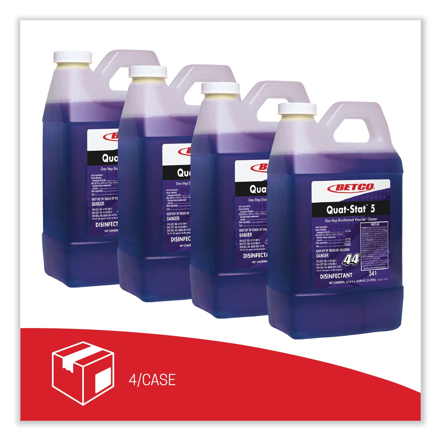 Quat-Stat 5 Disinfectant, Lavender Scent, 2 L Bottle, 4/Carton