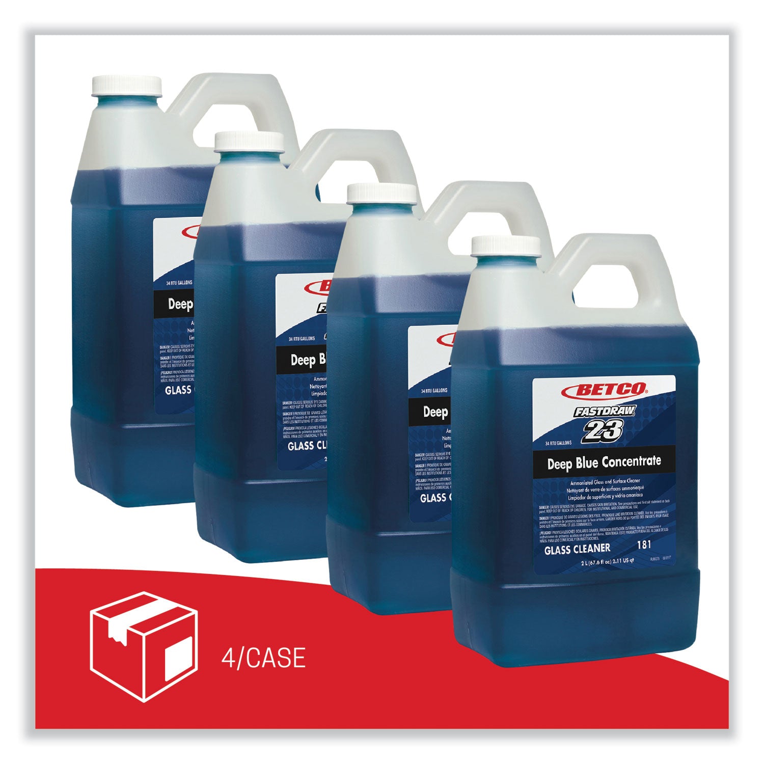 Deep Blue Glass and Surface Cleaner, 2 L Bottle, 4/Carton