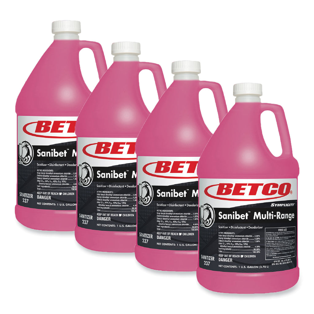 Symplicity Sanibet Multi-Range Sanitizer Disinfectant Deodorizer, 1 gal Bottle, 4/Carton