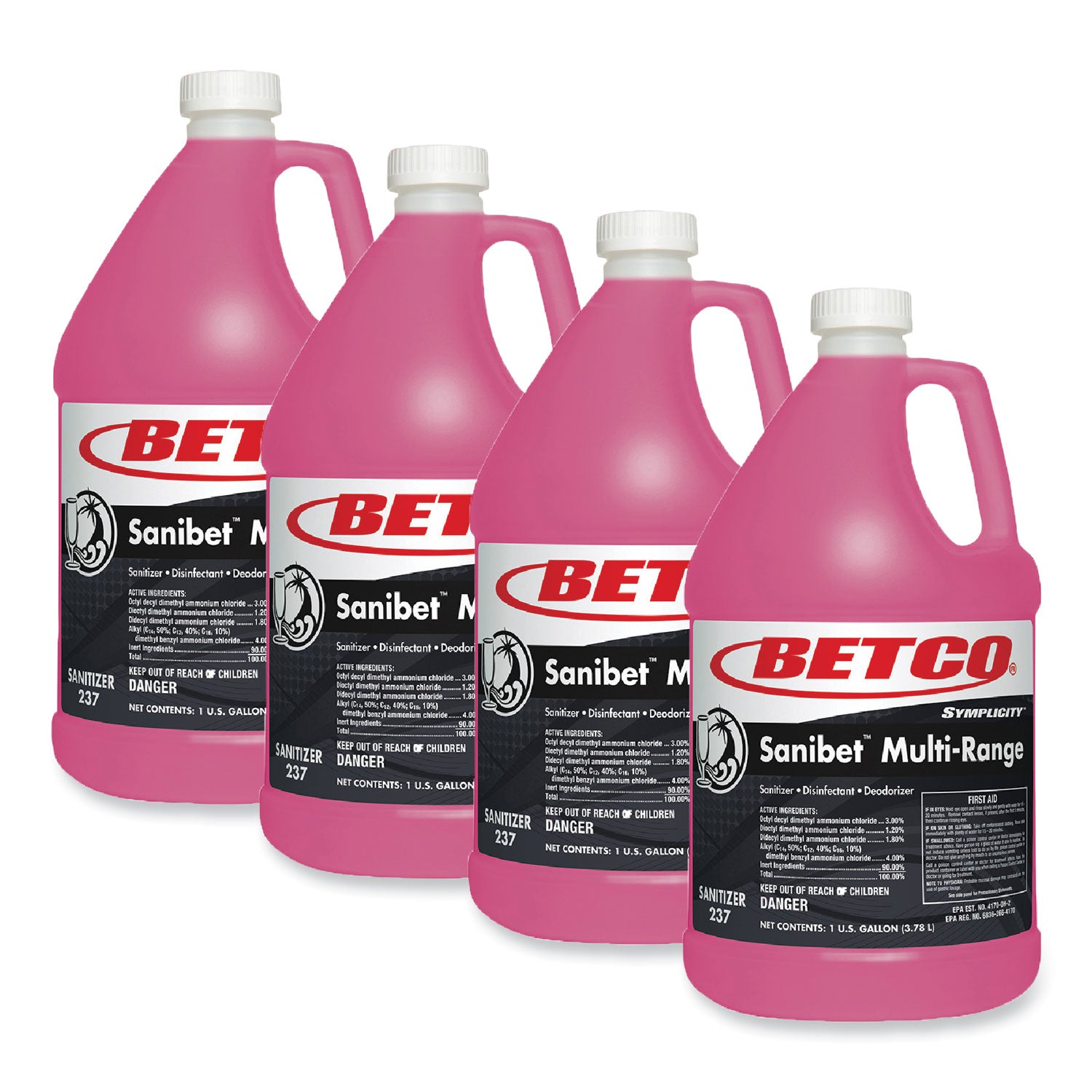 Symplicity Sanibet Multi-Range Sanitizer Disinfectant Deodorizer, 1 gal Bottle, 4/Carton