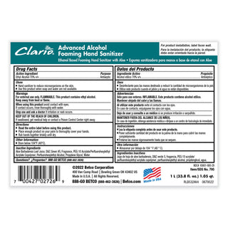 Clario Advanced Alcohol Foaming Sanitizer, 1,000 mL Bag, Citrus, 6/Carton