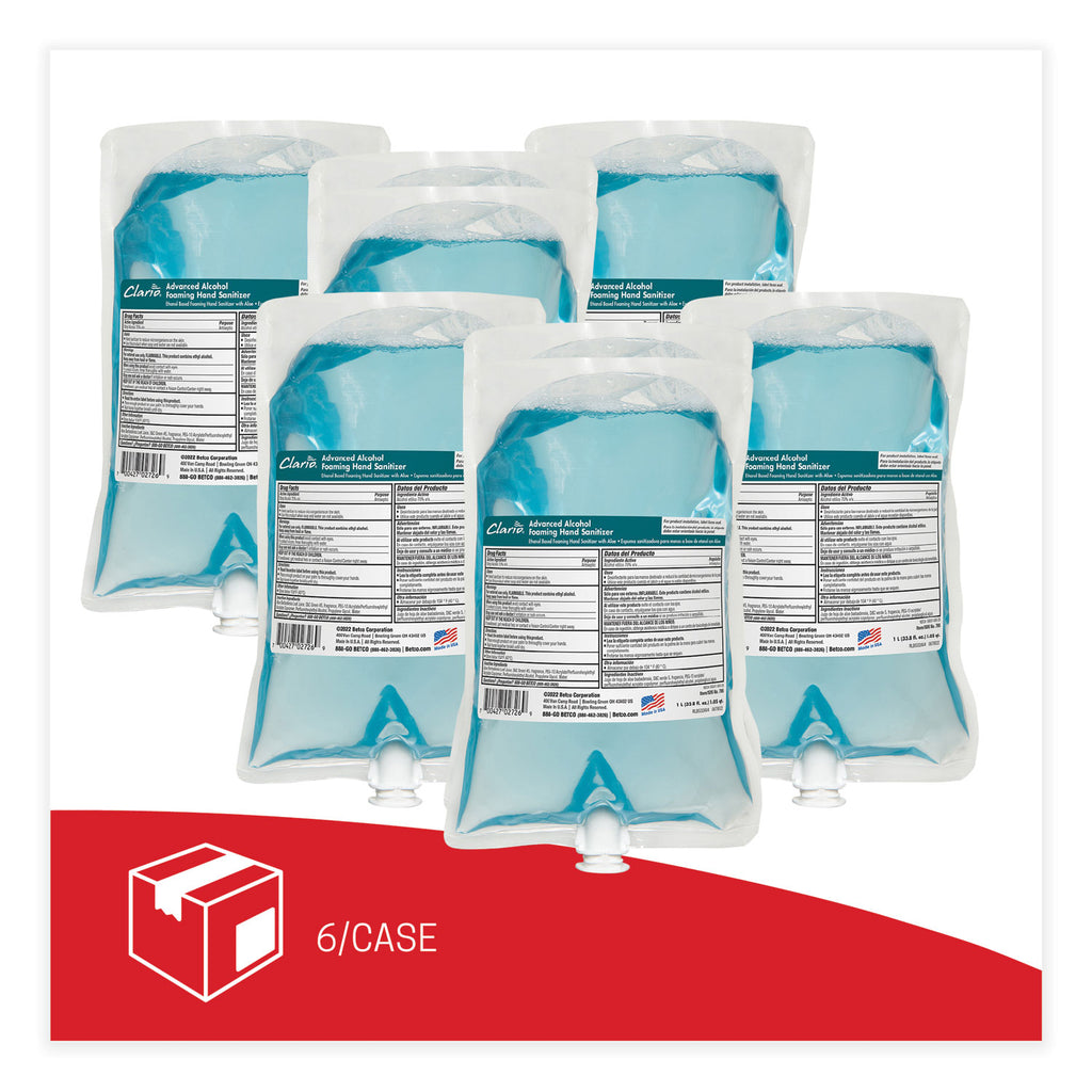 Clario Advanced Alcohol Foaming Sanitizer, 1,000 mL Bag, Citrus, 6/Carton