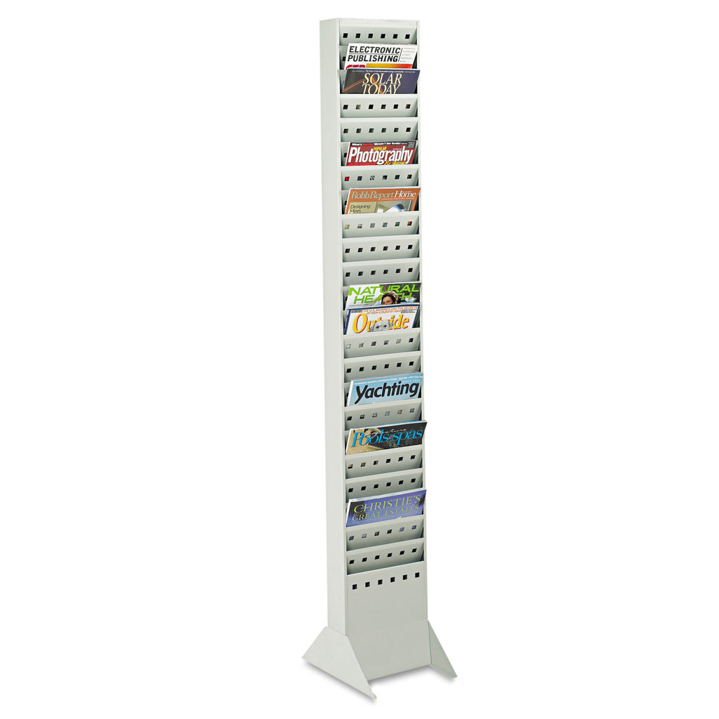Steel Magazine Rack, 23 Compartments, 10w x 4d x 65.5h, Gray - 