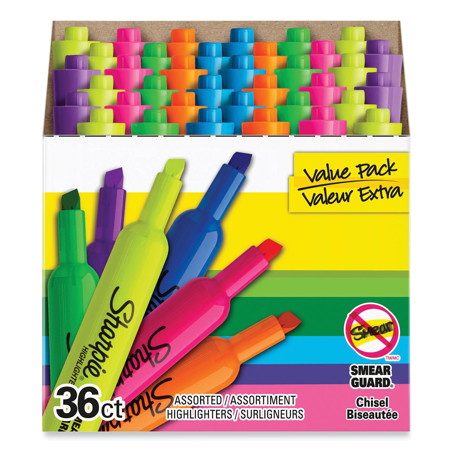 Tank Style Highlighters, Assorted Ink Colors, Chisel Tip, Assorted Barrel Colors, 36/Pack