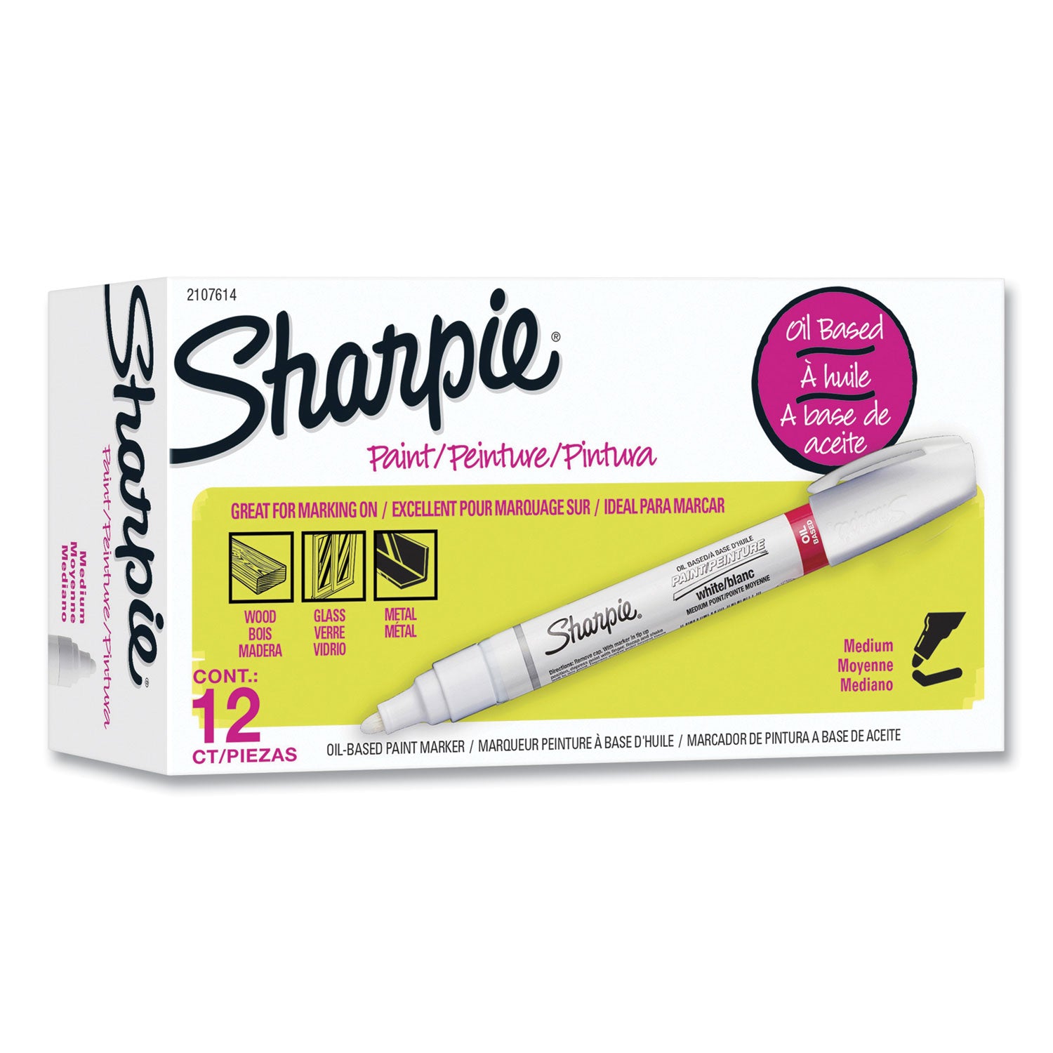 Permanent Paint Marker, Medium Bullet Tip, White, Dozen