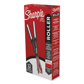 Professional Design Roller Ball Pen, Stick, Fine 0.5 mm, Red Ink, Black/Red Barrel, Dozen