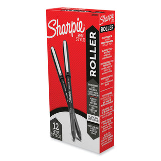 Professional Design Roller Ball Pen, Stick, Fine 0.5 mm, Black Ink, Black Barrel, Dozen